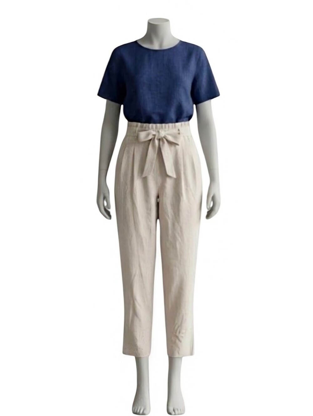 NEW Love & Legend by Addition Elle Linen Blend Paperbag Pants - Cream / Beige